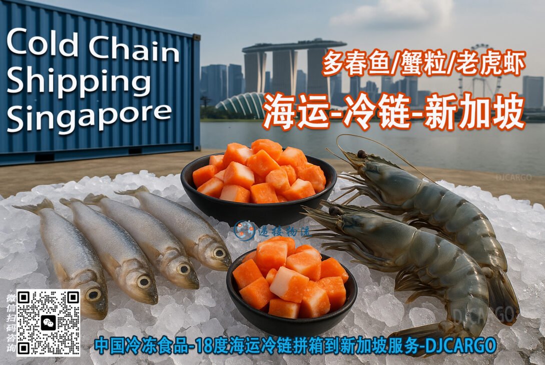 中国冷冻食品海鲜多春鱼、蟹粒、老虎虾海运-冷链-新加坡